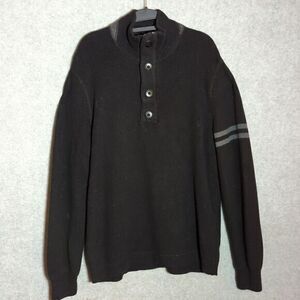 MARTIN OSA Mock 1/4 zip Sweater Black Gray Mens‎ Large Y2K Metal Buttons Ribbed